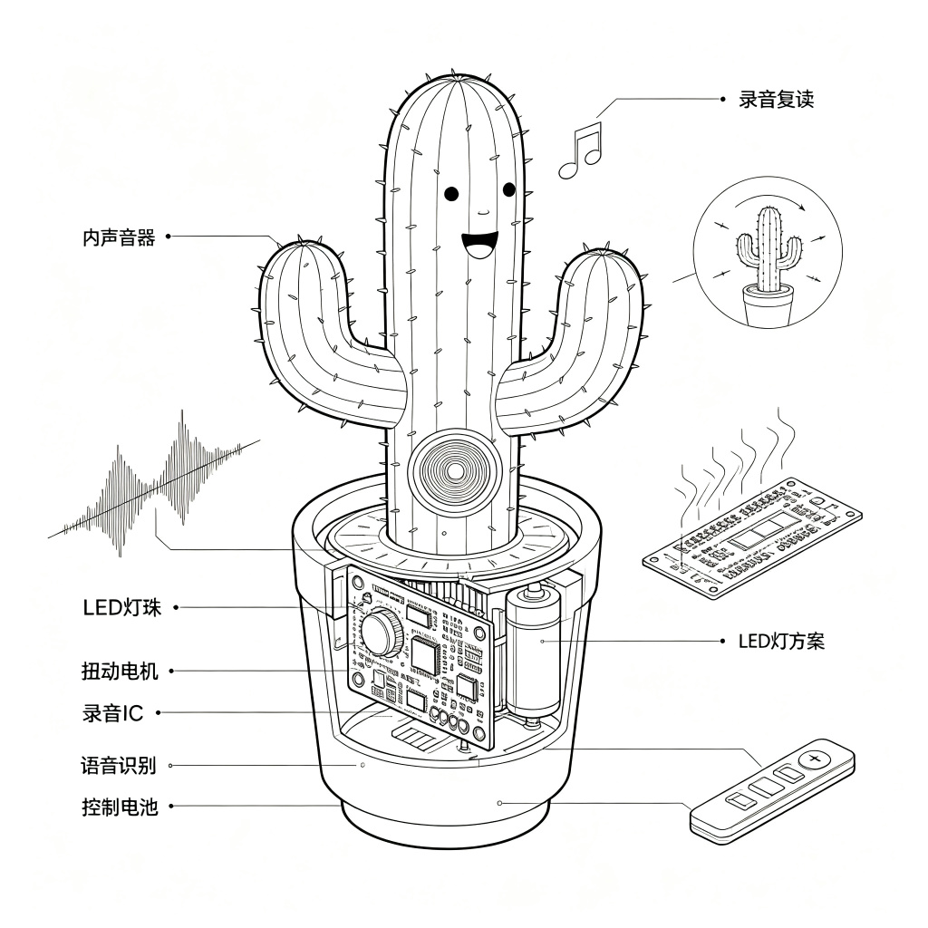 智能跳舞仙人掌玩具PCBA方案